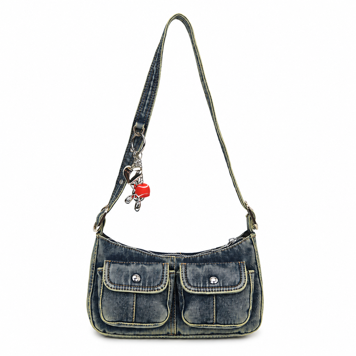 Denim Baguette Shoulder Bag